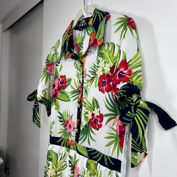 The Moon Retro 70's Boho Tropical Vacation Hawaiian Pearl Button Up Maxi Dress S - Picture 8 of 16